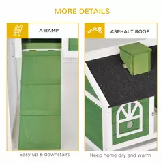 PawHut Wooden Rabbit Hutch and Run with Sliding Tray, Ramp, Water-resistant Roof, for 2-4 Rabbits, Green - 7
