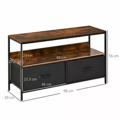 HOMCOM TV Stand Cabinet with 2 Foldable Drawers - Rustic Brown - 3