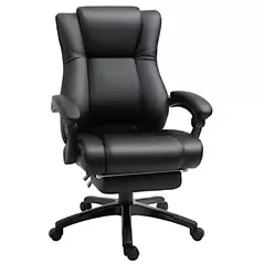 Vinsetto Executive Office Chair for Home, PU Leather Computer Chair, Swivel Desk Chair with Footrest, Wheels, Adjustable Height, Black - 1