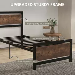 HOMCOM Single Size Metal Bed Frame with Headboard & Footboard, Strong Slat Support Solid Bedstead Base w/ Underbed Storage Space, Bedroom Furniture For Adults - 4