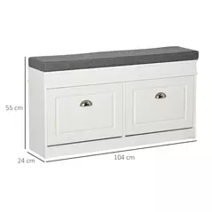 HOMCOM Shoe Storage Bench with Flip Drawers, Shoe Cabinet with Seat Cushion and Adjustable Shelf for Hallway, Entryway, Living Room, Bedroom, White - 3