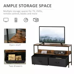HOMCOM TV Stand Cabinet with 2 Foldable Drawers - Rustic Brown - 5