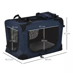 PawHut Foldable Pet Carrier for Small and Miniature Dogs, Portable Cat Carrier Soft Side Pet Travel Crate with Removable Mat, Storage Bags, Breathable Mesh 60 x 41.5 x 41cm - Dark Blue - 3