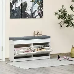 HOMCOM Shoe Storage Bench with Flip Drawers, Shoe Cabinet with Seat Cushion and Adjustable Shelf for Hallway, Entryway, Living Room, Bedroom, White - 8