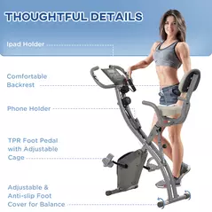 HOMCOM 2-in-1 Folding Exercise Bike with 8-Level Magnetic Resistance, Arm Resistance Band, Pulse Sensor, Grey - 9