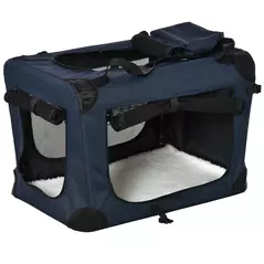 PawHut Foldable Pet Carrier for Small and Miniature Dogs, Portable Cat Carrier Soft Side Pet Travel Crate with Removable Mat, Storage Bags, Breathable Mesh 60 x 41.5 x 41cm - Dark Blue - 1