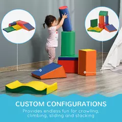 HOMCOM Soft Play Set, 7 Piece Foam Blocks, Toddler Climb and Crawl Activity Set for 1-3 Years, Soft Play Equipment for Building and Stacking, Educational Play, Red - 5
