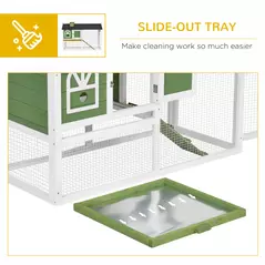 PawHut Wooden Rabbit Hutch and Run with Sliding Tray, Ramp, Water-resistant Roof, for 2-4 Rabbits, Green - 6
