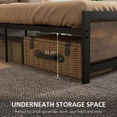 HOMCOM Single Size Metal Bed Frame with Headboard & Footboard, Strong Slat Support Solid Bedstead Base w/ Underbed Storage Space, Bedroom Furniture For Adults - 5