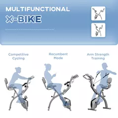 HOMCOM 2-in-1 Folding Exercise Bike with 8-Level Magnetic Resistance, Arm Resistance Band, Pulse Sensor, Grey - 7