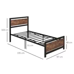 HOMCOM Single Size Metal Bed Frame with Headboard & Footboard, Strong Slat Support Solid Bedstead Base w/ Underbed Storage Space, Bedroom Furniture For Adults - 3