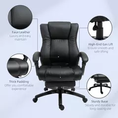 Vinsetto Executive Office Chair for Home, PU Leather Computer Chair, Swivel Desk Chair with Footrest, Wheels, Adjustable Height, Black - 7