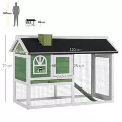 PawHut Wooden Rabbit Hutch and Run with Sliding Tray, Ramp, Water-resistant Roof, for 2-4 Rabbits, Green - 3