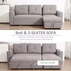 HOMCOM 3 Seater Sofa Bed, Pull Out Sofa Bed with Storage for Living Room, Light Grey - 4