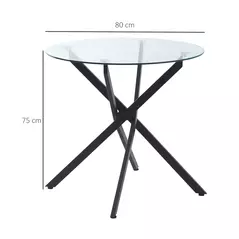 HOMCOM Dining Table with Clear Tempered Glass Top, Round Table with Metal Legs, Modern Kitchen Table for Dining Room Living Room, Black - 3
