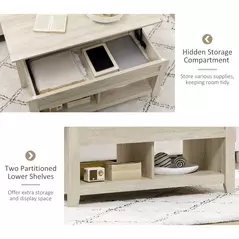 HOMCOM Lift Top Coffee Table w/ Hidden Storage Compartment Open Shelves Lift Tabletop Pop Up Centre Table for Living Room Oak Effect - 7