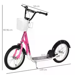 HOMCOM Kids Scooter, Kick Stunt Scooter with Adjustable Handlebar, Dual Brakes, Basket, Cupholder, Mudguard, 16" Inflatable Rubber Wheels, for 5-12 years, Pink - 3