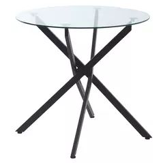HOMCOM Dining Table with Clear Tempered Glass Top, Round Table with Metal Legs, Modern Kitchen Table for Dining Room Living Room, Black - 1
