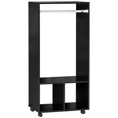 HOMCOM Open Wardrobe on Wheels, Bedroom Wardrobe with Clothes Hanging Rail, 2 Storage Shelves, Mobile Garment Rack for Cloakroom, Hallway, Black - 1