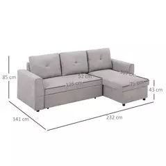 HOMCOM 3 Seater Sofa Bed, Pull Out Sofa Bed with Storage for Living Room, Light Grey - 3