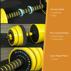 HOMCOM 30KG Dumbbell & Barbell  Adjustable Set Plate Bar Clamp Rod Home Gym Sports Area Exercise Ergonomic - 5
