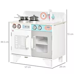 HOMCOM Kids Wooden Play Kitchen Toy Cooking Set Pretend Role Playset, with, Cooking Bench, Stainless Steel Pot for 3-6 Years - 3