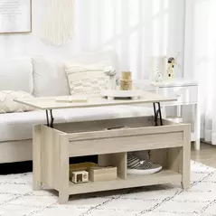HOMCOM Lift Top Coffee Table w/ Hidden Storage Compartment Open Shelves Lift Tabletop Pop Up Centre Table for Living Room Oak Effect - 2