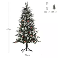 HOMCOM 5FT Artificial Snow Dipped Christmas Tree Xmas Pencil Tree Holiday Home Party Decoration with Foldable Feet Red Berries White Pinecones, Green - 3