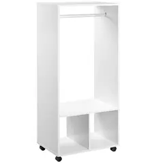 HOMCOM Open Wardrobe on Wheels, Bedroom Wardrobe with Clothes Hanging Rail, 2 Storage Shelves, Mobile Garment Rack for Cloakroom, Hallway, White - 1