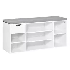 HOMCOM Shoe Storage Bench with Cushion - White - 1