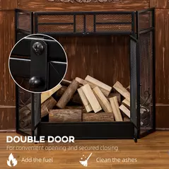 HOMCOM 3-Panel Folding Fireplace Screen with Door, Freestanding Spark Guard, Metal Mesh Fireguard, Black - 6