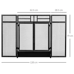 HOMCOM 3-Panel Folding Fireplace Screen with Door, Freestanding Spark Guard, Metal Mesh Fireguard, Black - 3