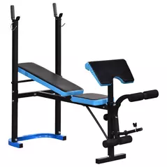 HOMCOM Adjustable Weight Bench with Leg Developer Barbell Rack for Lifting and Strength Training Multifunctional Workout Station for Home Gym Fitness, Black - 1