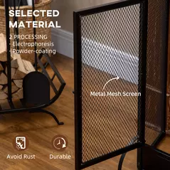 HOMCOM 3-Panel Folding Fireplace Screen with Door, Freestanding Spark Guard, Metal Mesh Fireguard, Black - 7