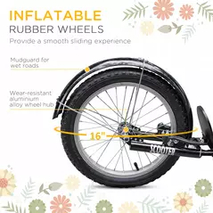 HOMCOM Kids Scooter, Kick Stunt Scooter with Adjustable Handlebar, Dual Brakes, Basket, Cupholder, Mudguard, 16" Inflatable Rubber Wheels, for 5-12 years, Orange - 7