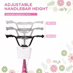 HOMCOM Kids Scooter, Kick Stunt Scooter with Adjustable Handlebar, Dual Brakes, Basket, Cupholder, Mudguard, 16" Inflatable Rubber Wheels, for 5-12 years, Pink - 4