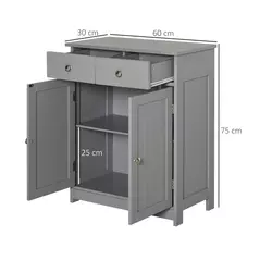 kleankin 75x60cm Freestanding Bathroom Storage Cabinet Unit w/ 2 Drawers Cupboard Adjustable Shelf Metal Handles Traditional Style Grey - 3