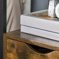 HOMCOM Industrial Side Table with Drawer, Sofa Table, Bedside Cabinet with Storage Shelf, Slim Nightstand for Living Room, Bedroom, Rustic Brown - 9