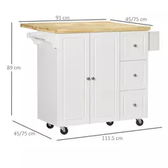 HOMCOM Kitchen Island on Wheels, Rolling Kitchen Storage Trolley with Drop Leaf, Drawers, Towel and Spice Rack, White - 5