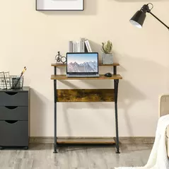 HOMCOM Industrial Computer Desk with Monitor Stand, 70 x 60cm Compact Desk for Small Spaces, Home Office Desk, Rustic Brown - 6