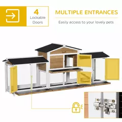 PawHut 2-Tier Large Rabbit Hutch Outdoor with Double Side Run Boxes, No-leak Plastic Tray, Ramp, 230 x 53 x 93.5cm, White - 6