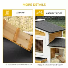 PawHut 2-Tier Large Rabbit Hutch Outdoor with Double Side Run Boxes, No-leak Plastic Tray, Ramp, 230 x 53 x 93.5cm, White - 7