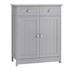 kleankin 75x60cm Freestanding Bathroom Storage Cabinet Unit w/ 2 Drawers Cupboard Adjustable Shelf Metal Handles Traditional Style Grey - 1