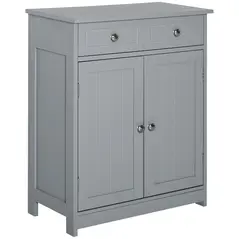 kleankin 75x60cm Freestanding Bathroom Storage Cabinet Unit w/ 2 Drawers Cupboard Adjustable Shelf Metal Handles Traditional Style Grey - 1