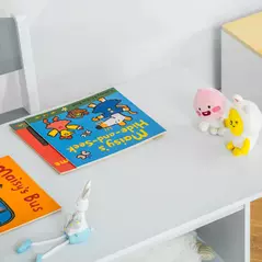 HOMCOM 3 Pcs Kids Table & Chairs Set Mini Seating Furniture Home Playroom Bedroom Dining Room w/ Storage Drawers Safe Corners for 2-4 Years old White - 9