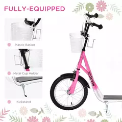 HOMCOM Kids Scooter, Kick Stunt Scooter with Adjustable Handlebar, Dual Brakes, Basket, Cupholder, Mudguard, 16" Inflatable Rubber Wheels, for 5-12 years, Pink - 5