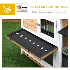 PawHut Rabbit Hutch Guinea Pig Hutch Wooden House with Run, 2 Tier Pet Cage Outdoor with No-leak Plastic Trays, 157.4 x 53 x 93.5cm, Yellow - 6