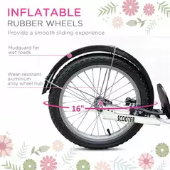 HOMCOM Kids Scooter, Kick Stunt Scooter with Adjustable Handlebar, Dual Brakes, Basket, Cupholder, Mudguard, 16" Inflatable Rubber Wheels, for 5-12 years, Pink - 6