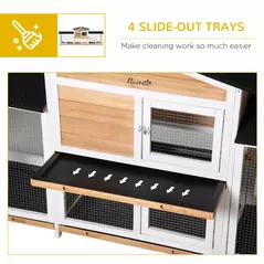 PawHut 2-Tier Large Rabbit Hutch Outdoor with Double Side Run Boxes, No-leak Plastic Tray, Ramp, 230 x 53 x 93.5cm, White - 5