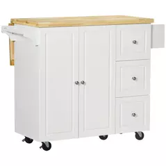 HOMCOM Kitchen Island on Wheels, Rolling Kitchen Storage Trolley with Drop Leaf, Drawers, Towel and Spice Rack, White - 1